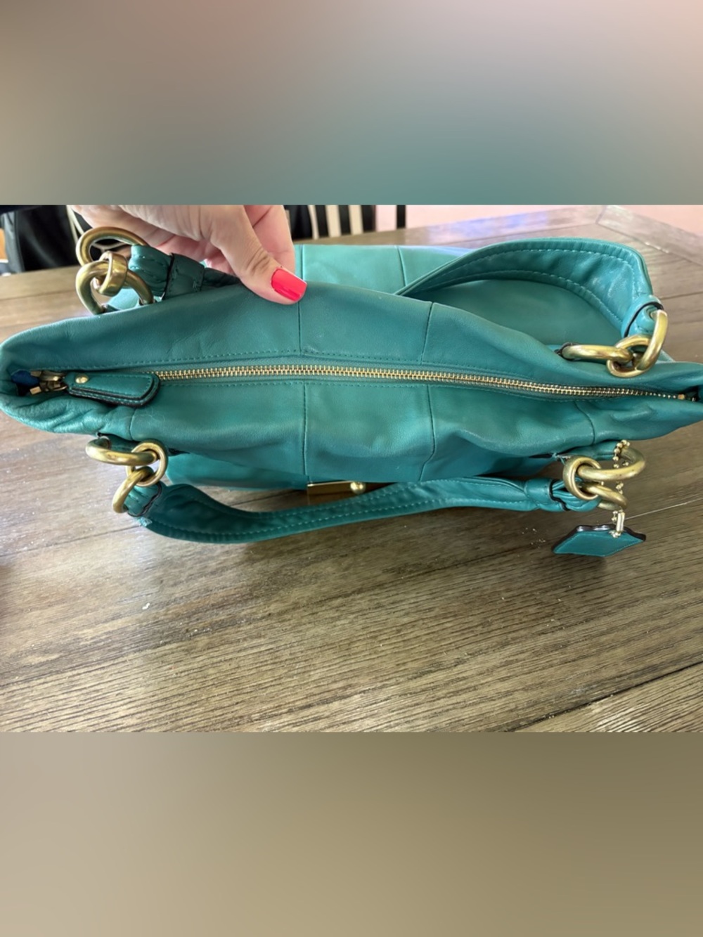 Coach Leather Purse Kristin #L1073-16814 Teal Color Bag Good Condition EUC - Picture 6 of 16